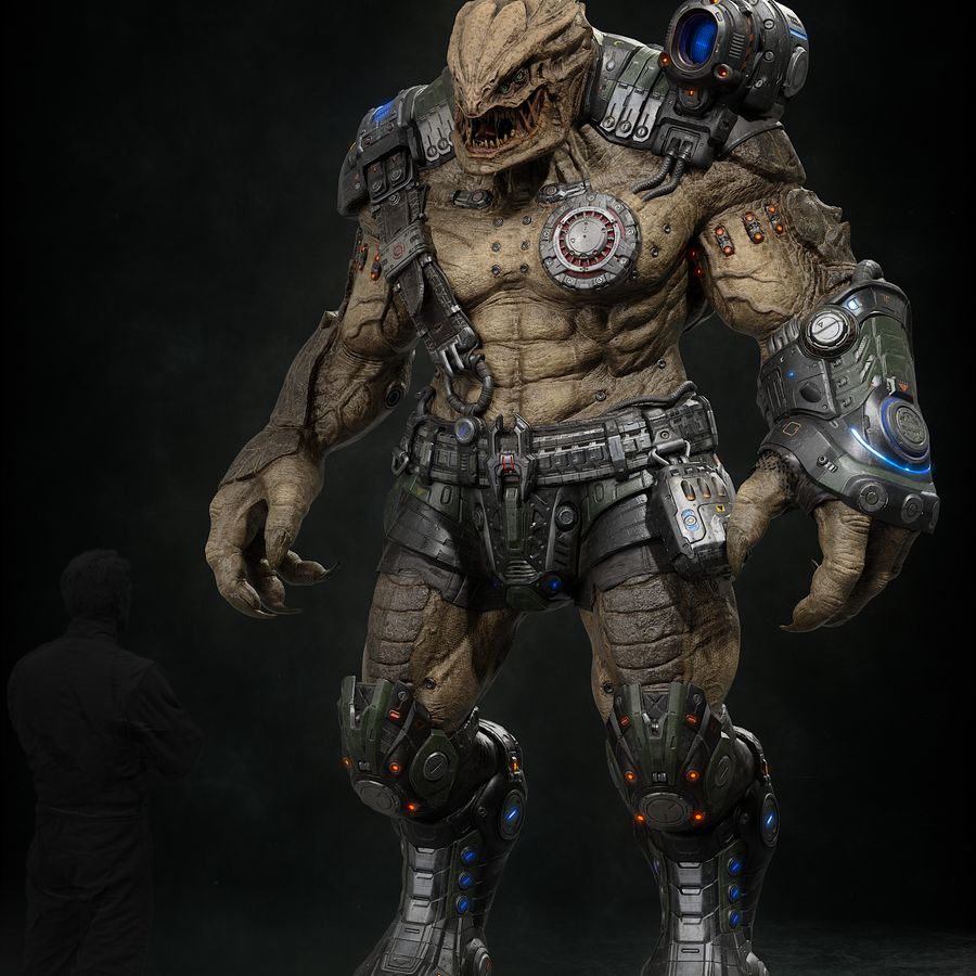 Beast trooper full-body render with dark studio background.